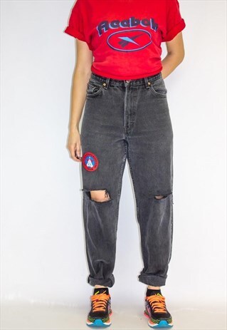VINTAGE HIGH WAIST TOP GUN BLACK BADGED LEVI MOM JEANS