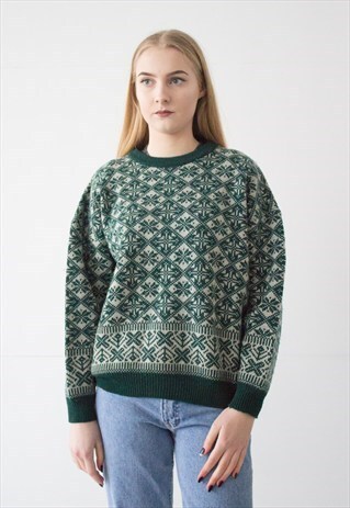 VINTAGE RETRO GREEN OVERSIZED WOOL JUMPER