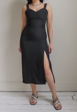Vintage 90s Maxi Dress with Slit in Black
