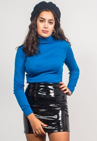 VINTAGE 70'S BLUE TURTLE NECK LONG SLEEVE TOP