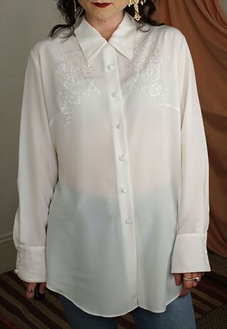 90'S LONG WHITE BLOUSE