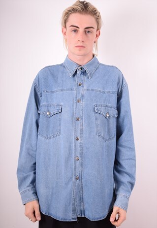 MENS VINTAGE DENIM SHIRT XL BLUE 90S