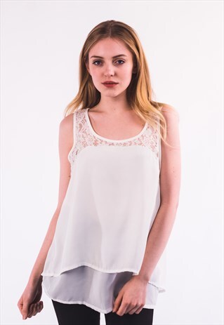 FLORAL LACE CHIFFON VEST TOP WITH BACK SPLIT (WHITE)