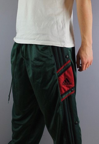 VINTAGE ADIDAS POPPER JOGGERS IN GREEN WITH POCKETS, LOGO AN