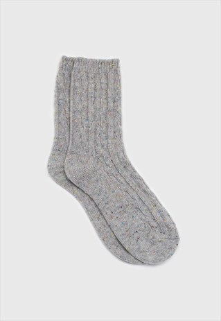 PALE GREY RAINBOW FLECK THICK SOCKS