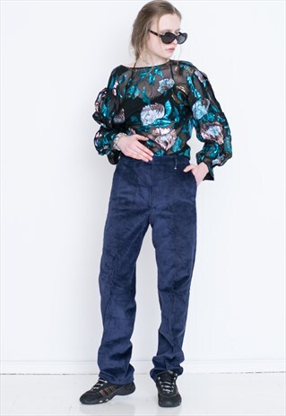 VINTAGE CORDUROY BLUE RETRO BOTTOM TROUSERS