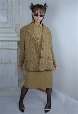 Vintage 80's small checkered blazer jacket in light brown 