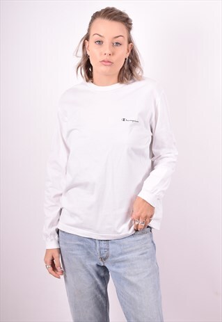 CHAMPION WOMENS VINTAGE TOP LONG SLEEVE XL WHITE 90'S