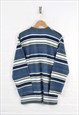 VINTAGE FLEECE BUTTON UP SWEATER STRIPED BLUE/GREY LADIES XL