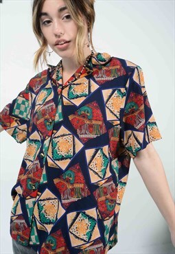 Vintage 80s Blouse with Festival Abstract Pattern