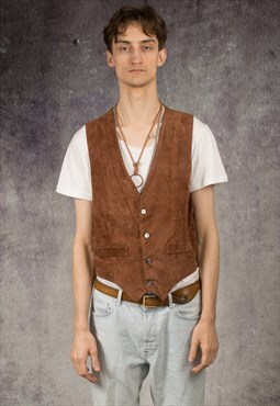 90s waistcoat, gilet, vest in grunge style and brown color