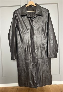Vintage Medium Long Dark Brown Eco Leather Jacket