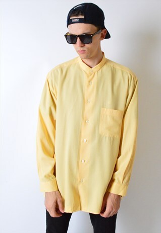 VINTAGE 90S PASTEL YELLOW COLLARLESS LONG SLEEVE SHIRT