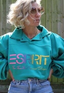 Vintage Y2K Espriit spellout sweatshirt in rainbow and aqua