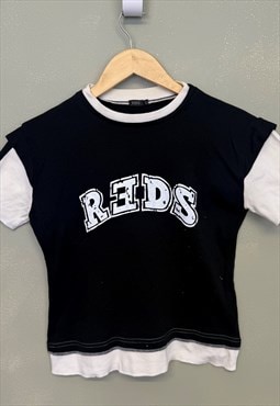 Vintage Y2K Reds Baby Tee Black / White With Graphic Print