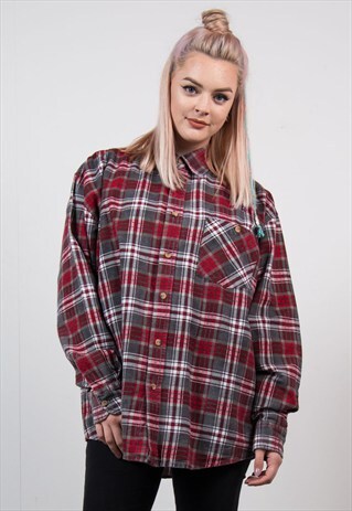 90'S RED CHECK FLANNEL SHIRT