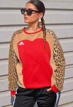 Y2K vintage reworked adidas leopard fleece sleeve sweatshirt