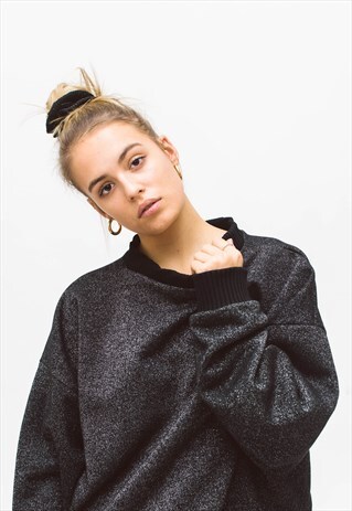BOO SWEATER GLITTER BLACK WITH METALLIC THREAD DETAILING