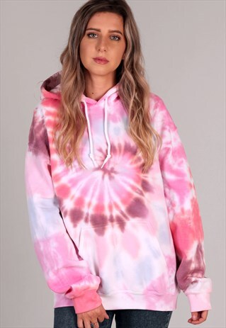 OVERSIZED HOODIE IN PINK AND RED SWIRL TIE DYE