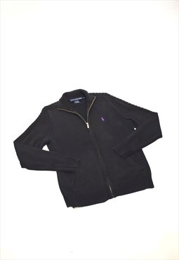 Vintage 90s Polo Ralph Lauren Dark Grey Knit Zip up Jacket 