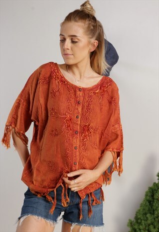 NEW ORANGE TASSEL EMBOIDERED SHIRT 2634O