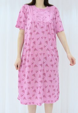 90s Vintage Pink Floral Dress (Size M)