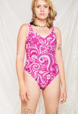Vintage Swimsuit Y2K Heart Print Bathing Suit in Pink