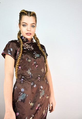 VINTAGE SATIN BRIGHT BROWN DRESS
