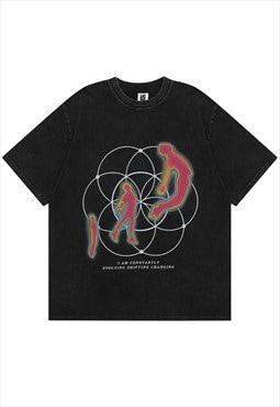 Psychedelic t-shirt thermal print tee vintage wash top black