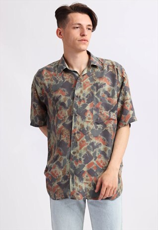 VINTAGE AUTUMN MOUNTAIN ABSTRACT PRINT SHIRT