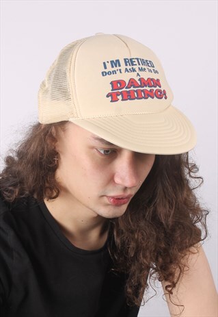 VINTAGE "IM RETIRED" TRUCKER BASEBALL CAP HAT BEIGE