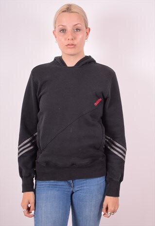 ADIDAS WOMENS VINTAGE HOODIE JUMPER LARGE BLACK 90S
