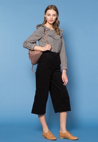 BLACK HIGH WAISTED CORDUROY CULOTTES
