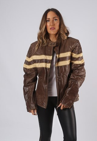 VINTAGE LEATHER MOTORBIKE JACKET BIKER UK 14 - 16 L/XL (C1C)