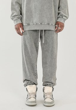 Grey Washed Relaxed Fit Heavy Cotton sweatpants trousers 