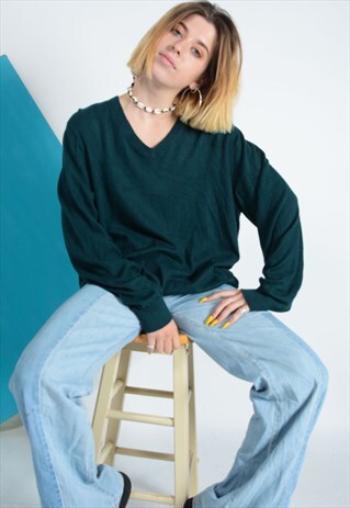 VINTAGE LL BEAN V-NECK JUMPER IN GREEN