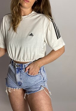 Vintage Reworked Adidas Cropped T-shirt in White