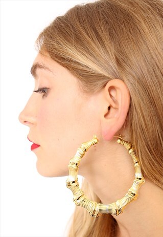 GOLD OVERSIZED BAMBOO HOOP EARRINGS