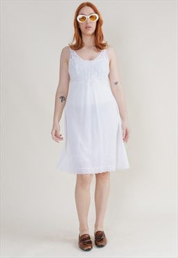 Vintage 60s Semi Sheer White Midi Slip Dress L
