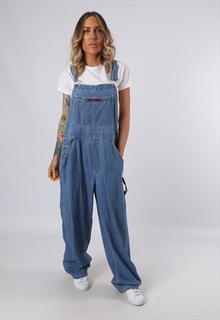 DENIM DUNGAREES VINTAGE WIDE LEG TALL LENGTH UK 14 (G3DO)