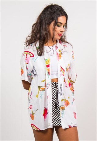 VINTAGE 90'S PATTERN OPEN COLLAR BLOUSE SHIRT