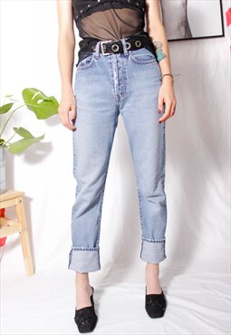 90s grunge double patch pocket high waist light blue jeans