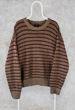 Vintage Ore Norway Patterned Wool Jumper Chunky Knit Large