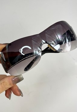 Vintage Y2k Sunglasses Rimless Wrap Visor 90s Large 