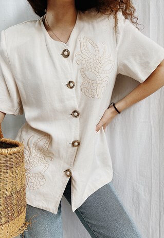 VINTAGE 80S LUXE WHITE BOHEME MINIMALIST BLAZER JACKET