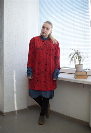 VINTAGE 80'S RED PATTERNED DOUBLE BREASTED BLOUSE