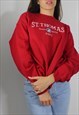 Vintage Sweatshirt Jumper in Red w Slogan Front