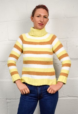 VINTAGE 90S LEMON STRIPE ROLL NECK JUMPER
