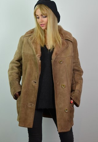 VINTAGE 70S CAMEL BROWN SHEEPSKIN SHEARLING COAT
