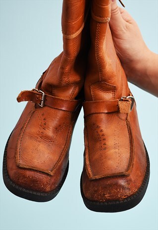VINTAGE 70'S RETRO FAUX LEATHER LACE-UP WINTER BOOTS